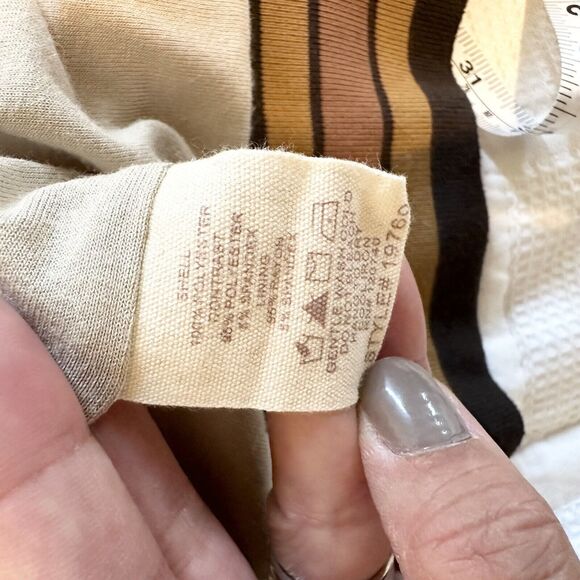 Mystree Jacket Womens Large Cream Brown Sherpa Teddy Bomber Stripe Faux Sherling - Picture 12 of 16